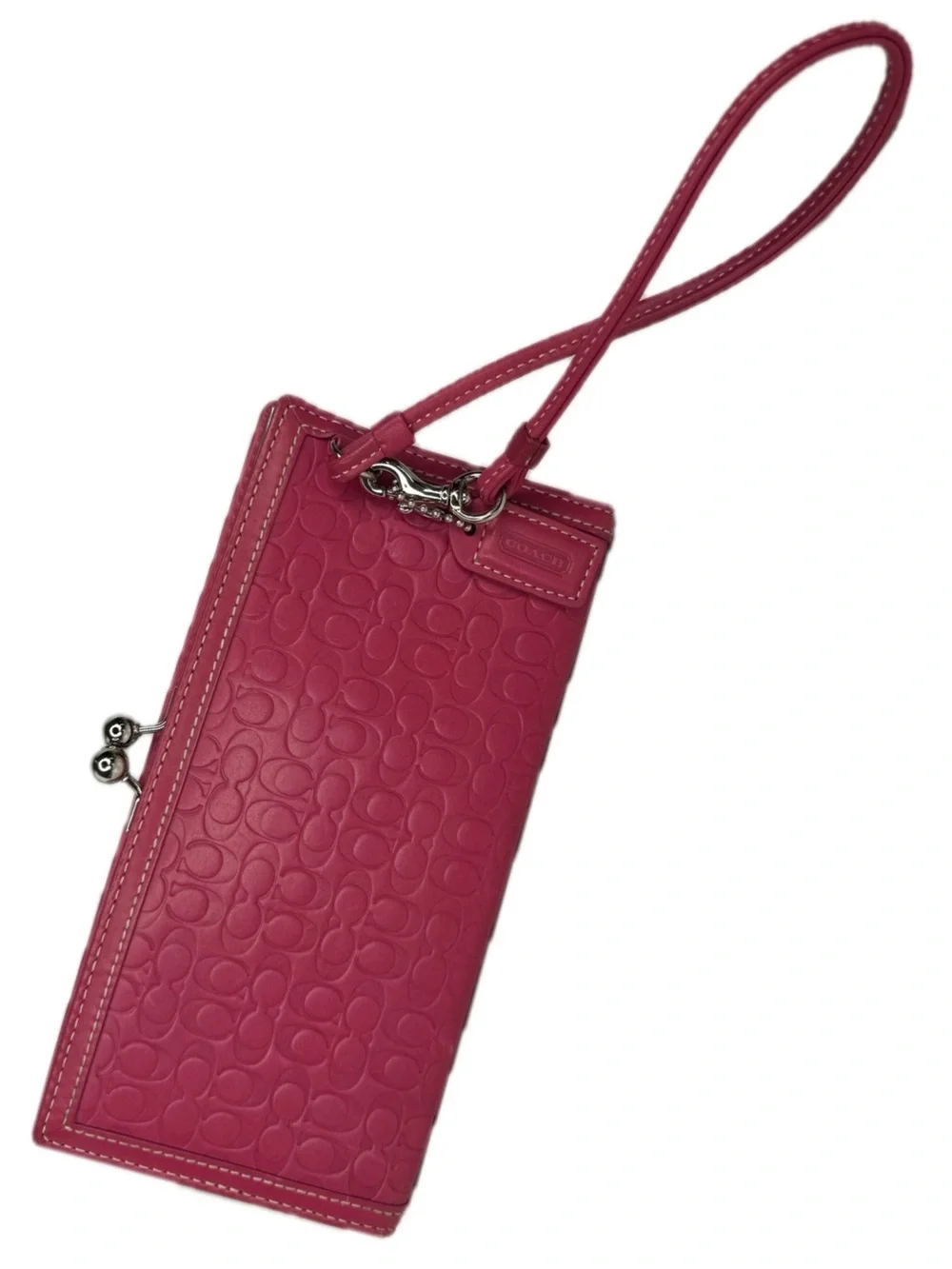 Coach Y2K Pink Embossed Signature C Kisslock Frame Clutch Wristlet Bag